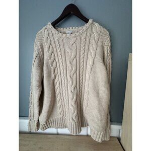 LL Bean Women’s Sweater Fisherman 100% Cotton Chunky Cable Knit Cream Size 2X